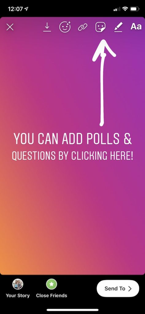 Polls and Questions are under the Sticker Icon