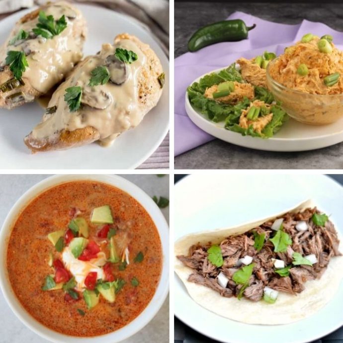 collage of 4 keto slow cooker recipes
