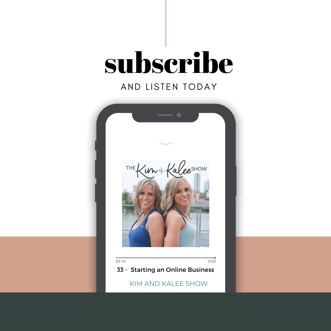 Subscribe to the Kim and Kalee Show with podcast pulled up on an iPhone