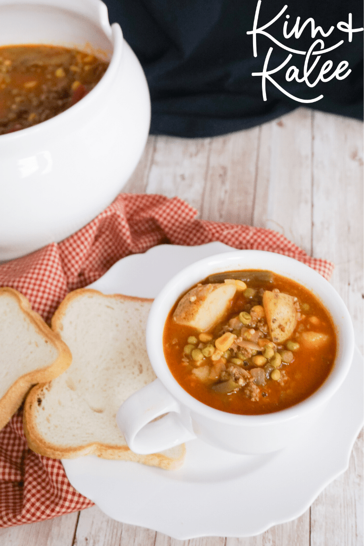 a bowl of pressure cooker vegetable beef soup