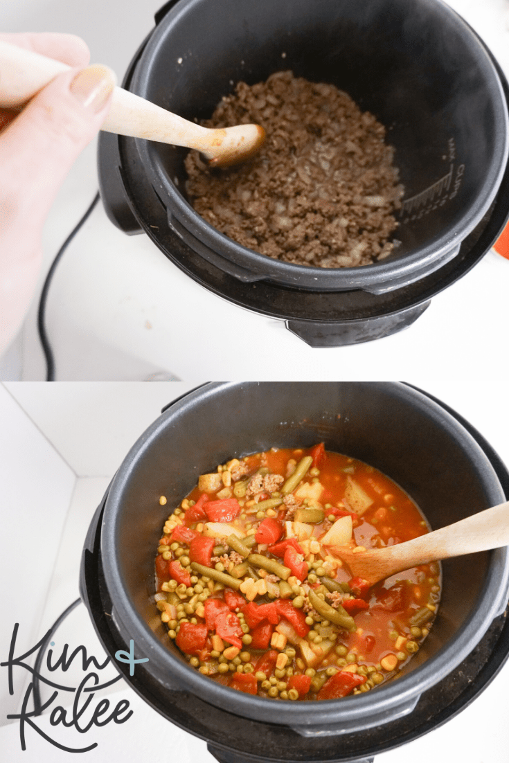 making pressure cooker vegetable beef soup