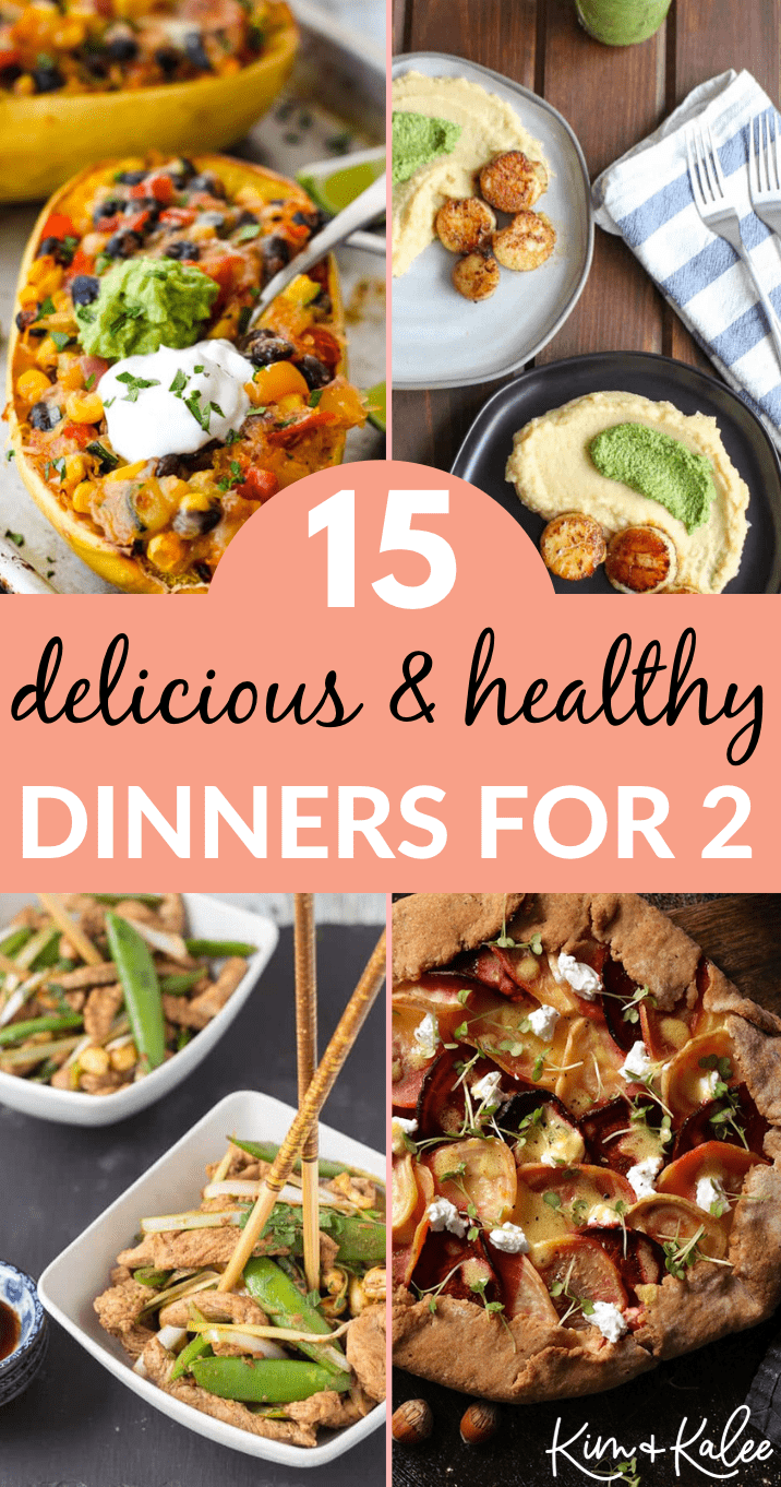collage of 4 healthy dinner ideas for two