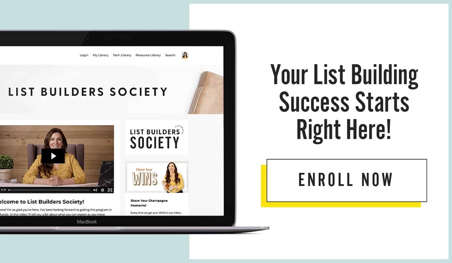 Screen of Amy's List building course with the text Your List Building Success Starts Right Here