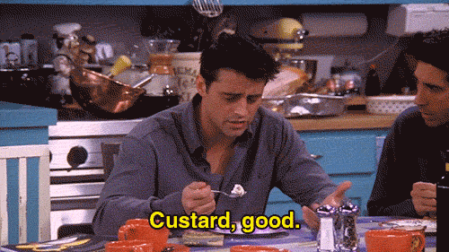 Joey trying Rachel's English Trifle