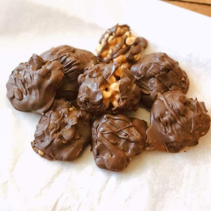 several easy chocolate caramel peanut clusters