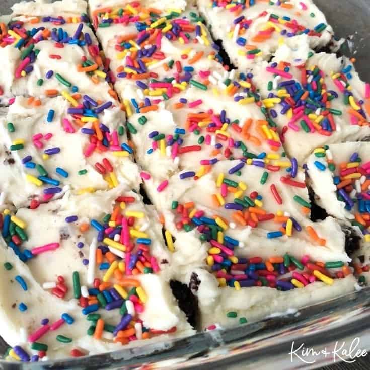 White Vanilla Frosting for Brownies topped with sprinkles