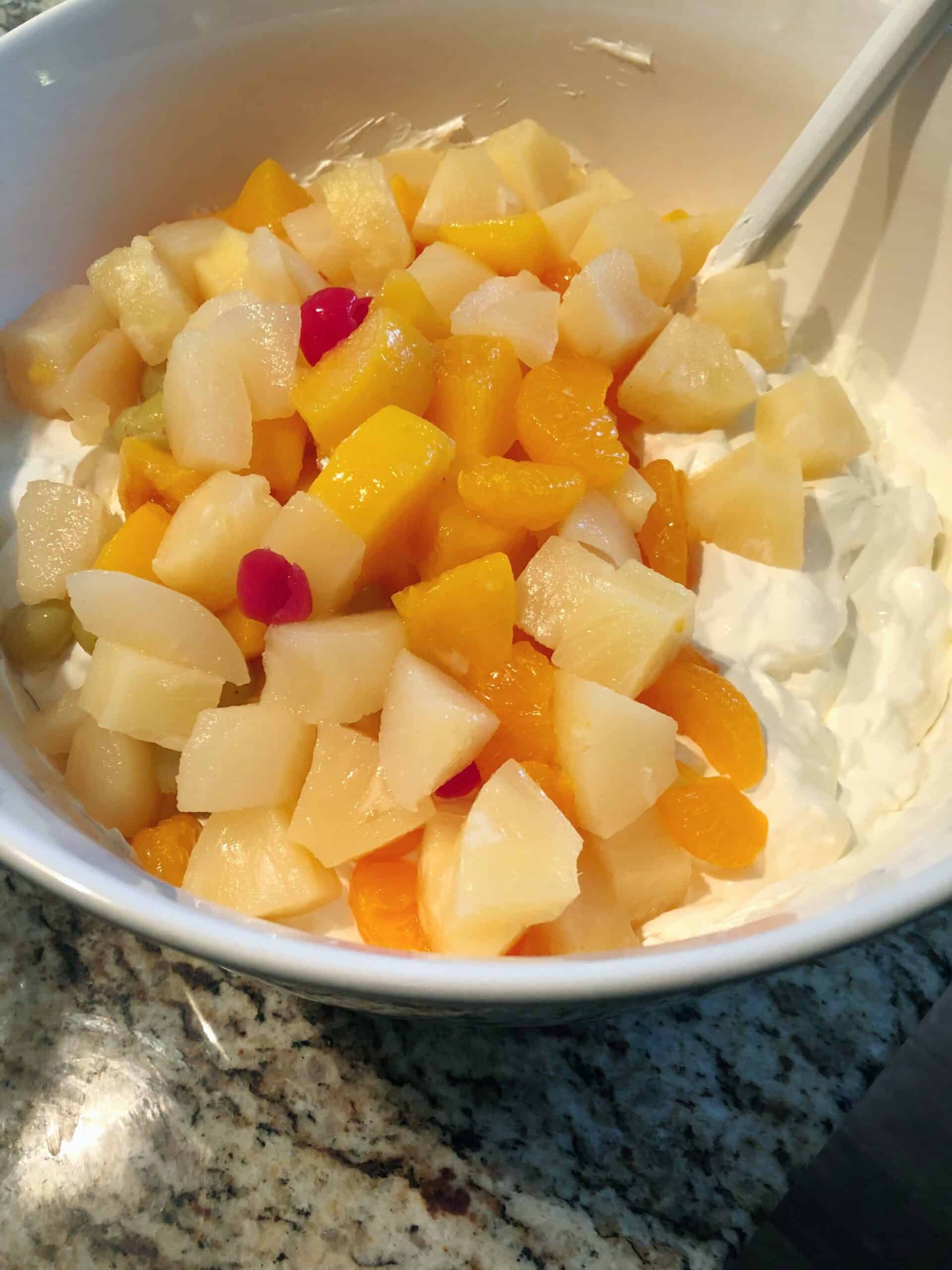 Ambrosia Fruit Salad Recipe with Cool Whip & Cream Cheese