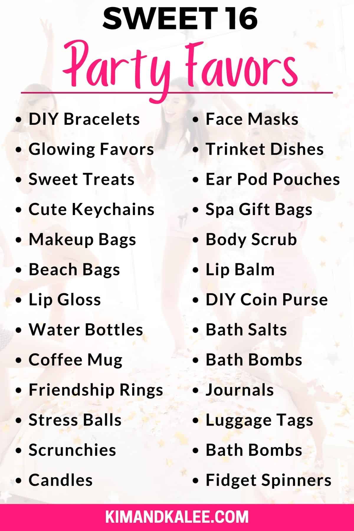 list of sweet 16 party favor ideas