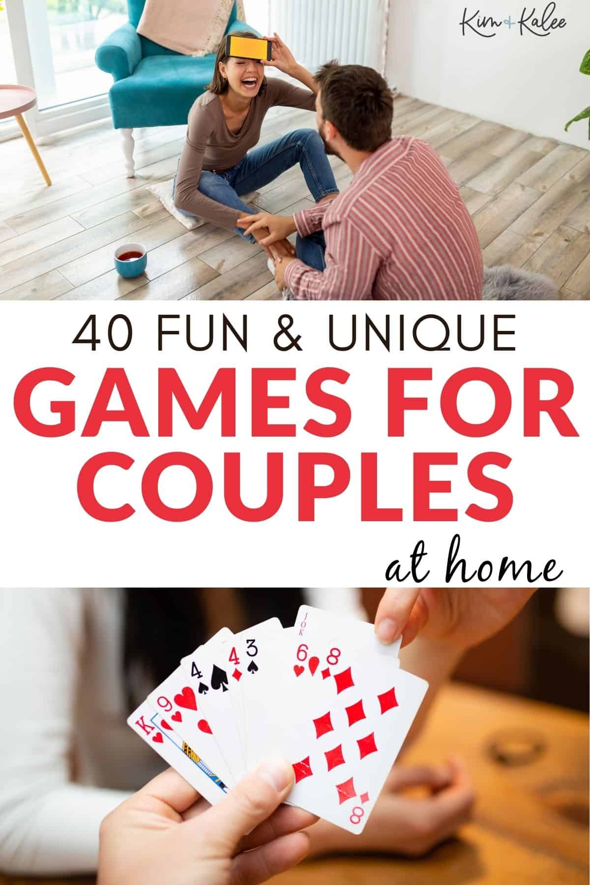 collage of couple playing card games - with the text overlay 40 Fun Date Night Games for Married Couples at Home