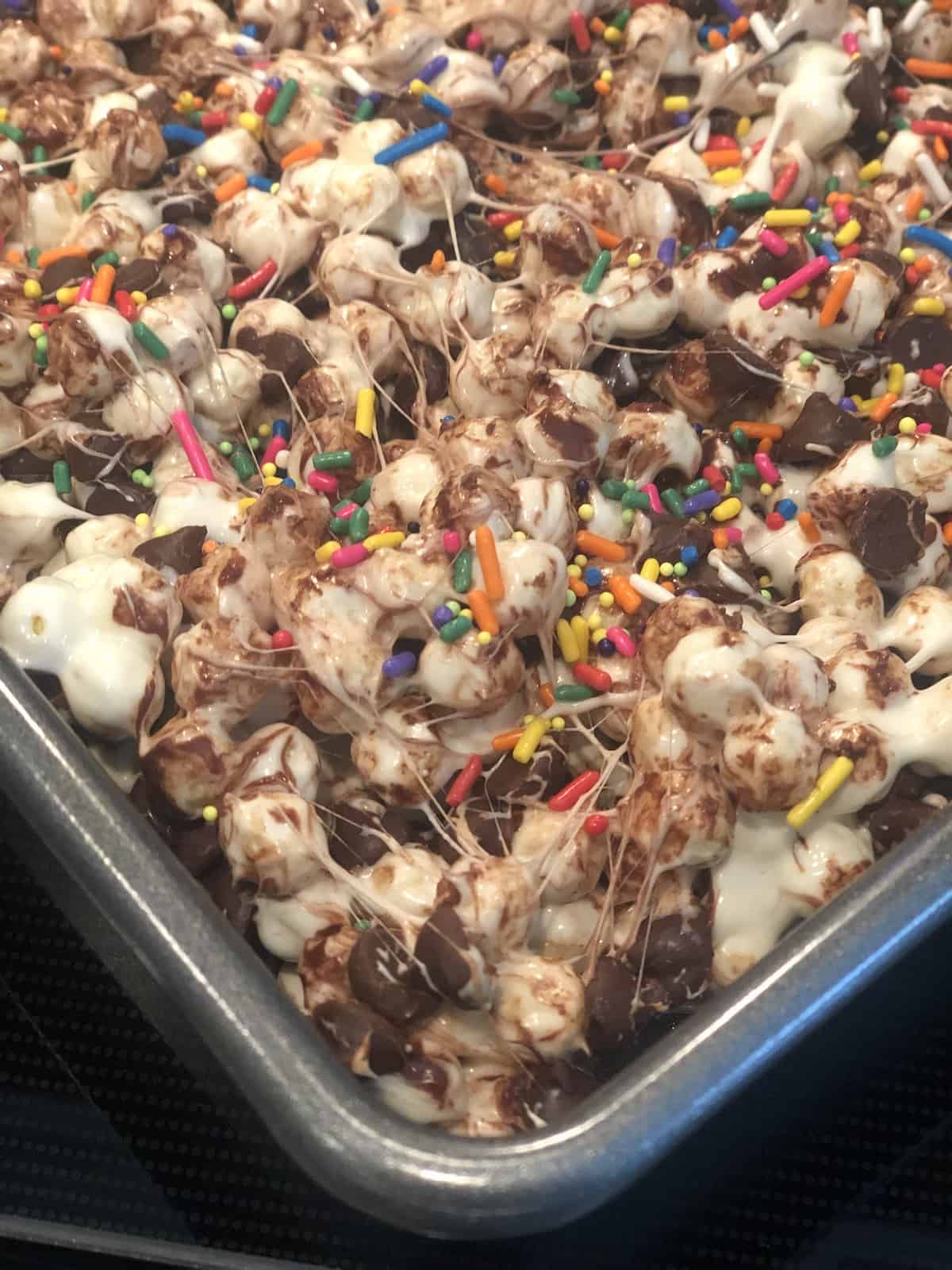 Marshmallow Cereal Treats with sprinkles