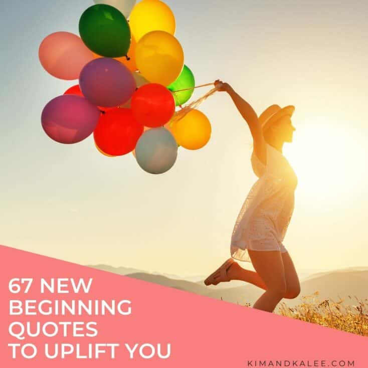 woman holding a dozen balloons outside with the text overlay "67 Inspirational New Beginning Quotes to Uplift You"