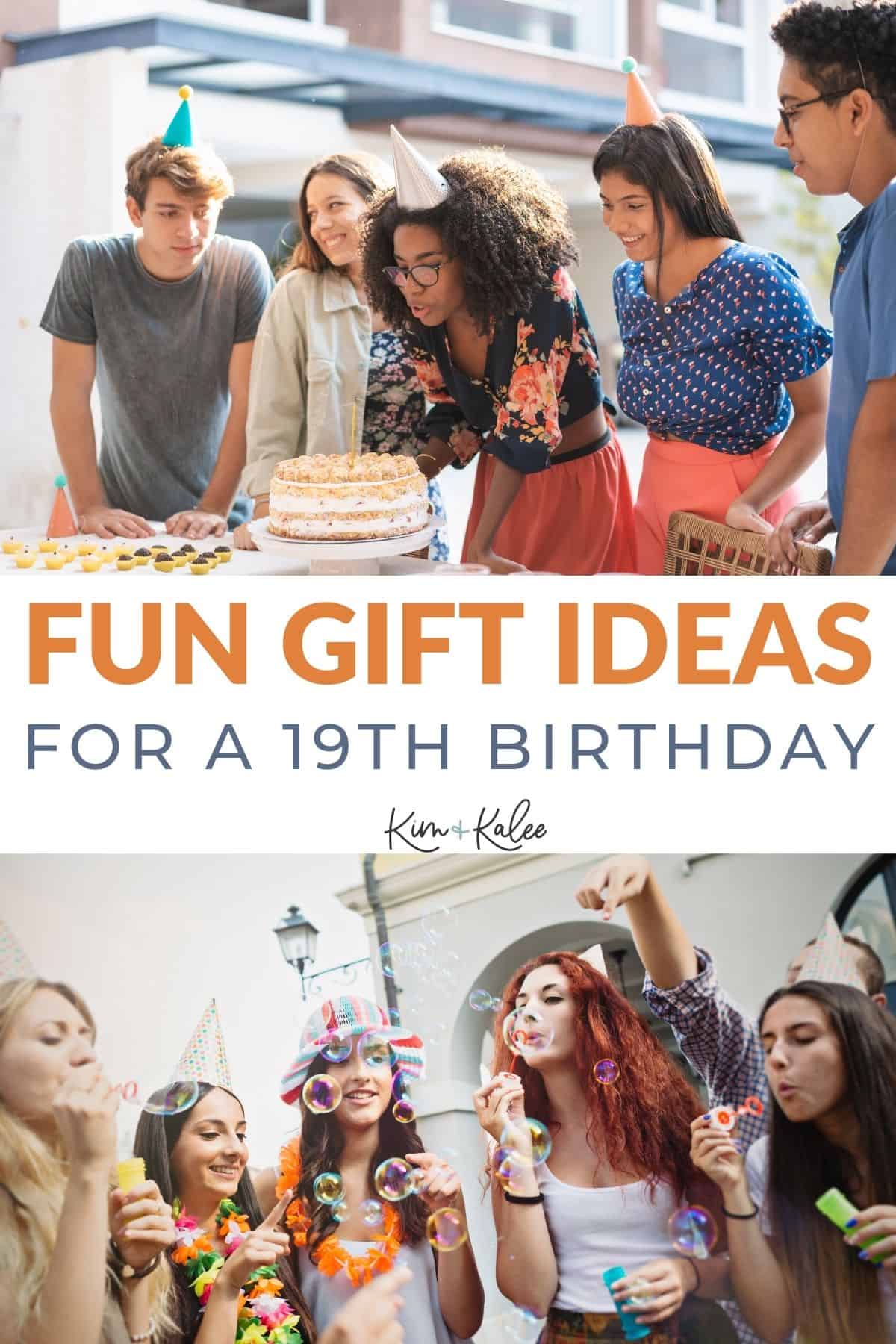 girl blowing out birthday candles with 3 friends with text overlay about birthday gift ideas for 19 year old