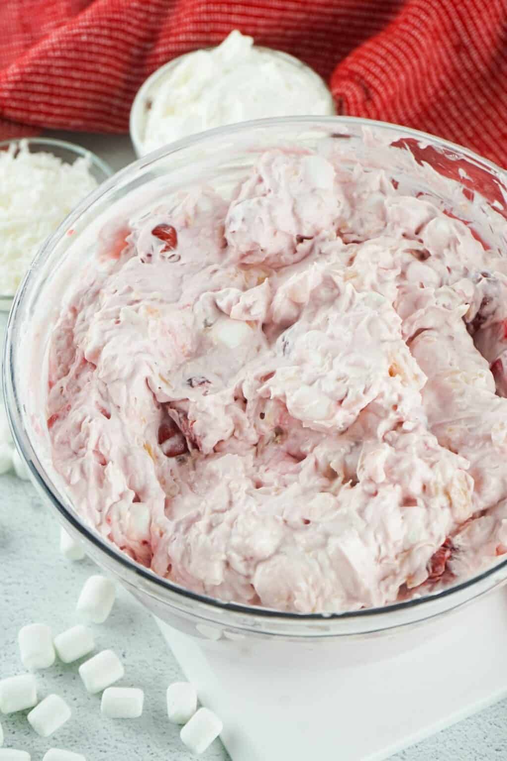 No Bake Cherry Fluff Salad Recipe With Text Overlay