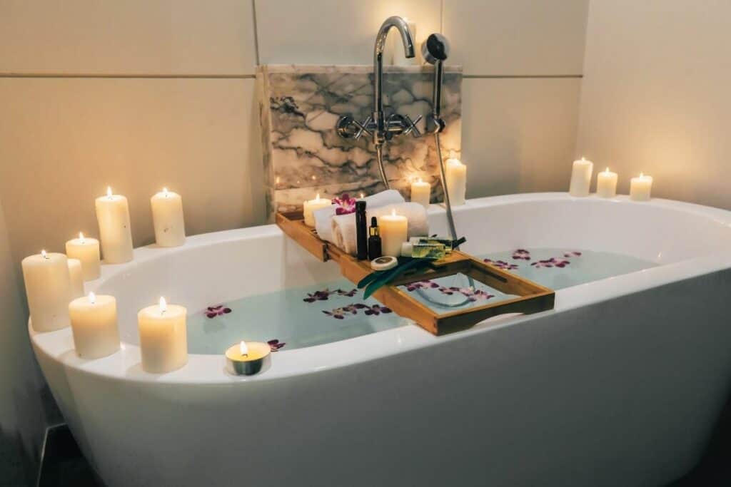 romantic hot bath with candles