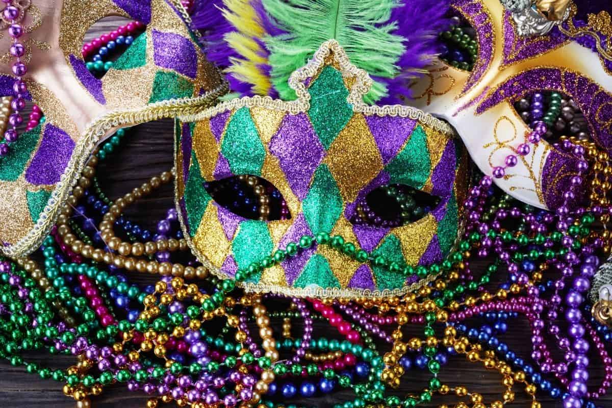 mardi gras beads and mask
