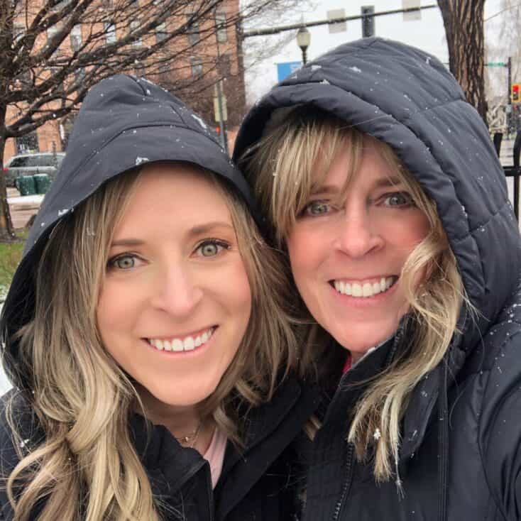 Kalee & Kim in hooded coats in the snow