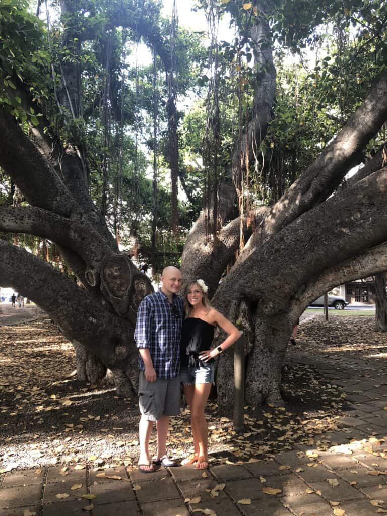 Jake and me in front of the Lahaina Banyan tree
