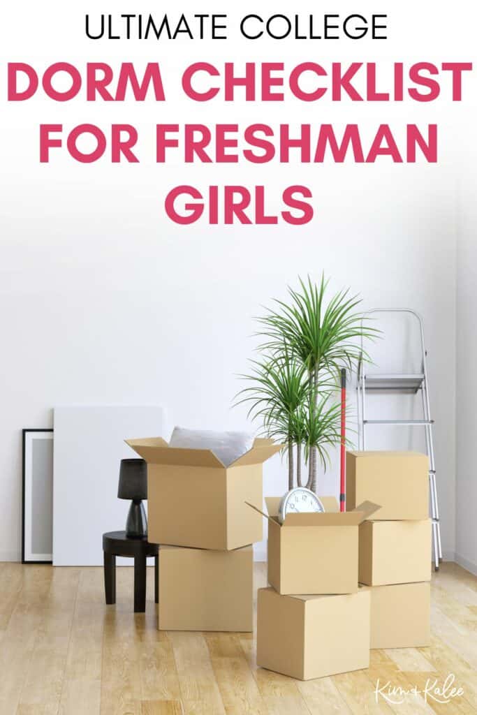 boxes in a small apartment - text overlay Ultimate college dorm checklist for freshman girl