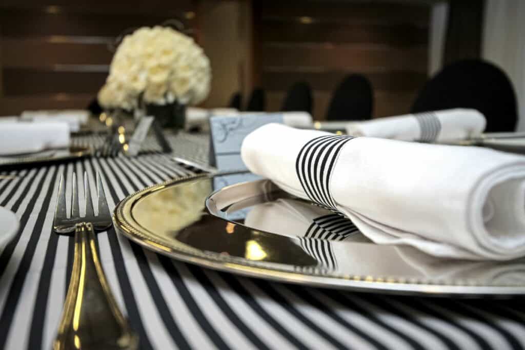 black and white table setting