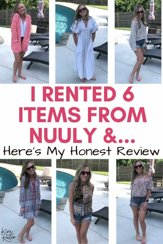 college of the 6 items i rented plus the words "i rented 6 items from NUULY &...here's my honest review