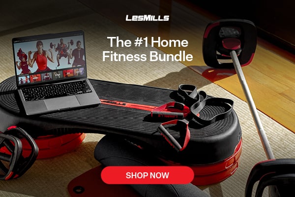 Les Mills At Home Fitness Bundle with workouts, smartstep, smartbar, and smartband