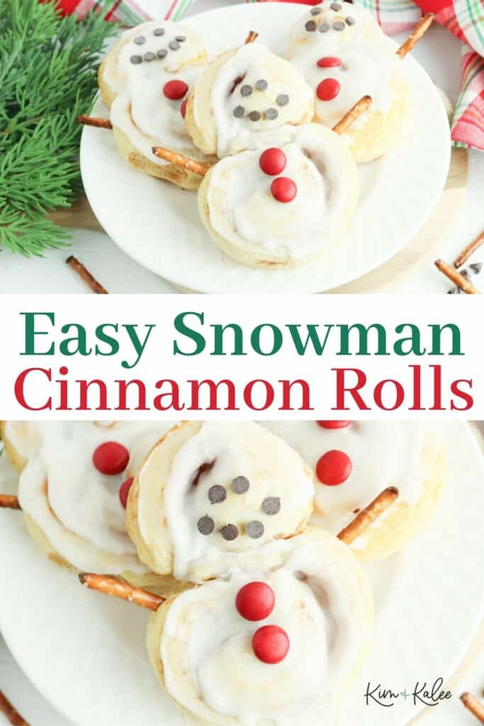 collage of the easy snowman cinnamon rolls - text overlay in the middle