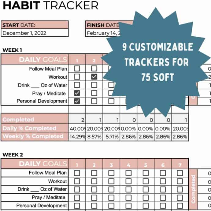 75 spreadsheet promo image of habit tracker