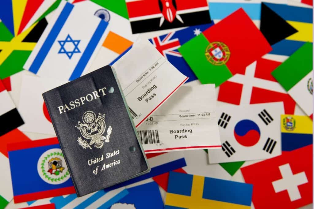 around the world flags passport boarding pass