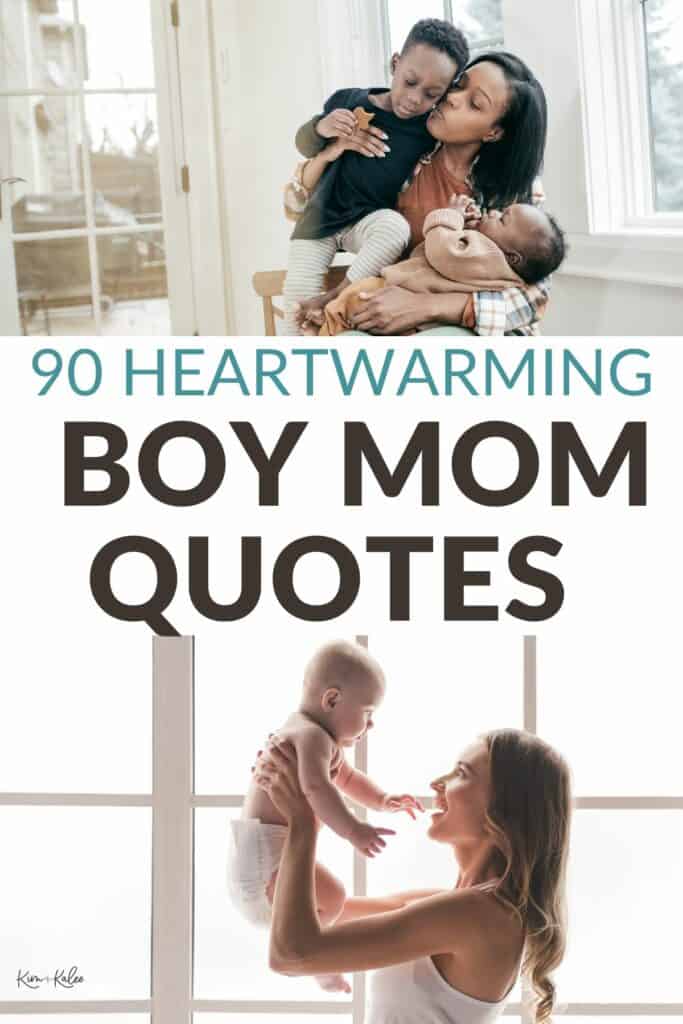 90 Best Heartwarming Boy Mom Quotes for Instagram banner image with text and two different moms with their sons