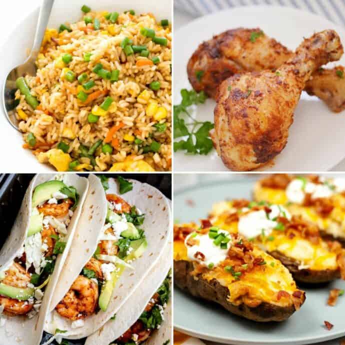 collage of 4 of the air fryer dinners