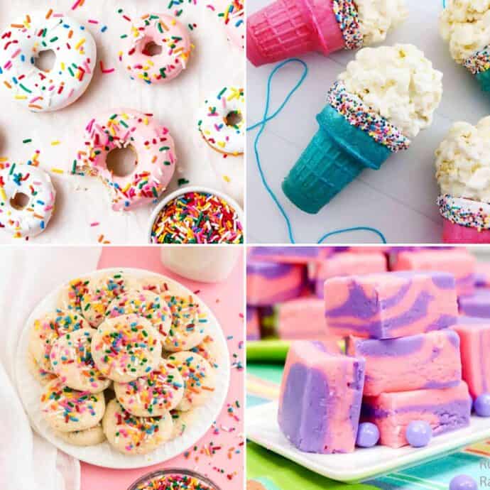 collage of kid party desserts
