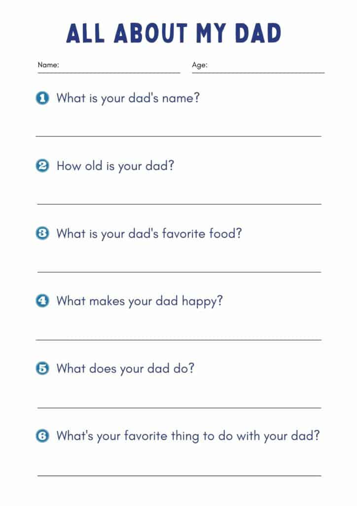 sample of the free father's day questions for kids to ask their dads