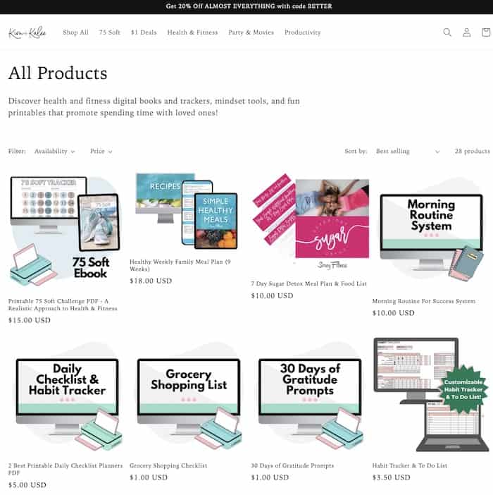 all digital products catalog on shopify store kimandkaleeshop