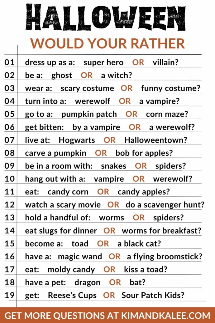 19 funny halloween would you rather questions on one image