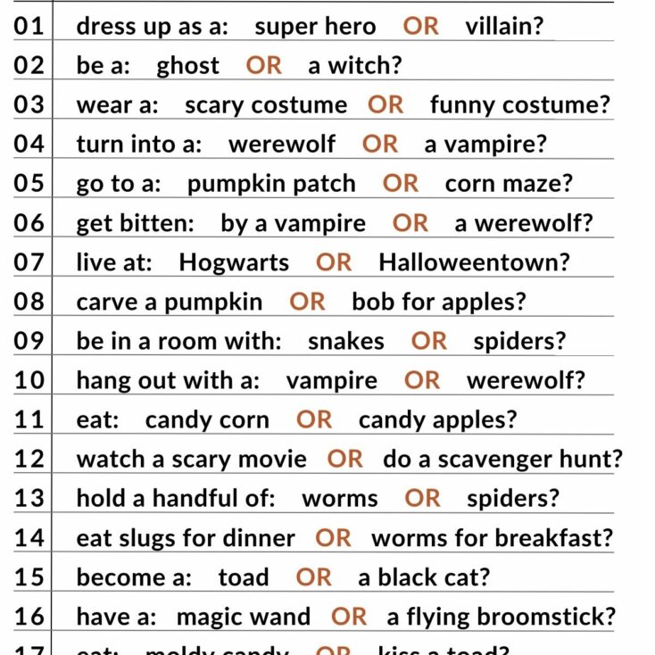 19 funny halloween would you rather questions on one image