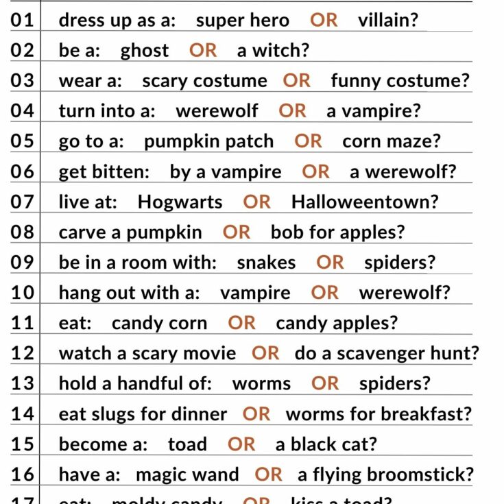 19 funny halloween would you rather questions on one image