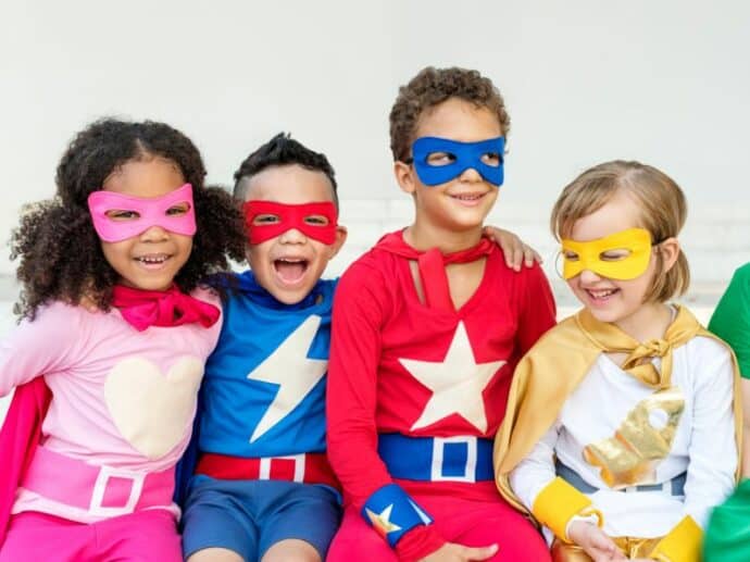 kids dressed as super heroes