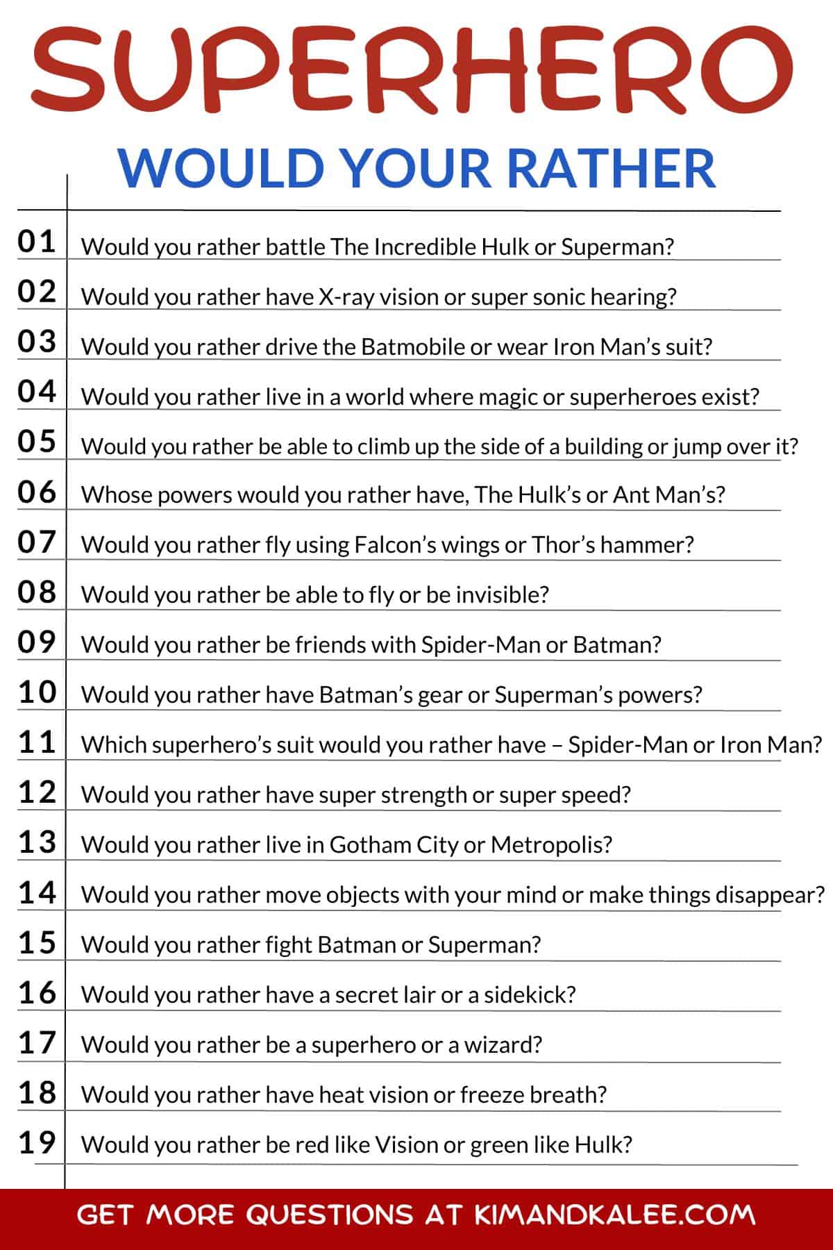 list of superhero would you rather questions for kids