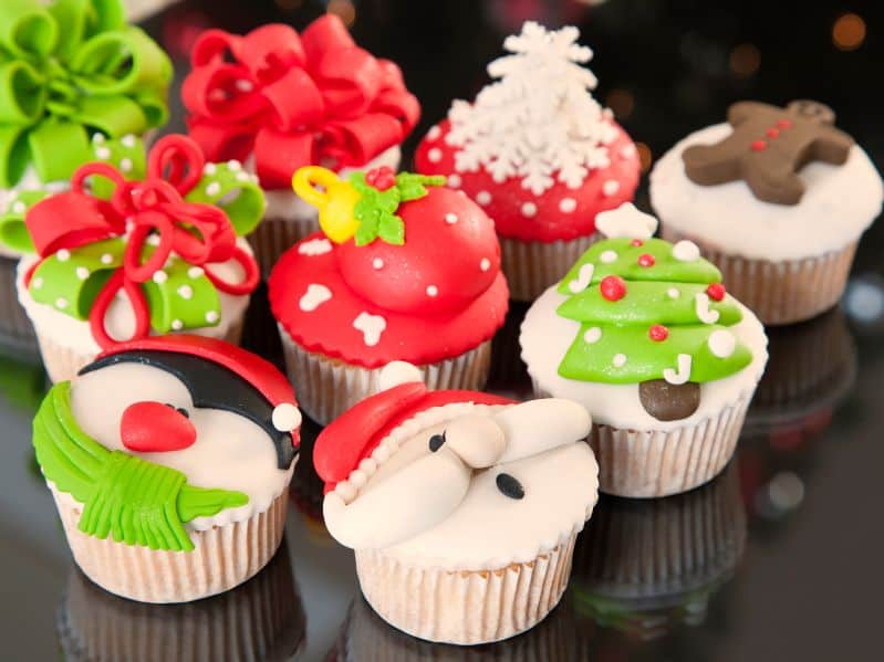 variety of different Christmas cupcakes