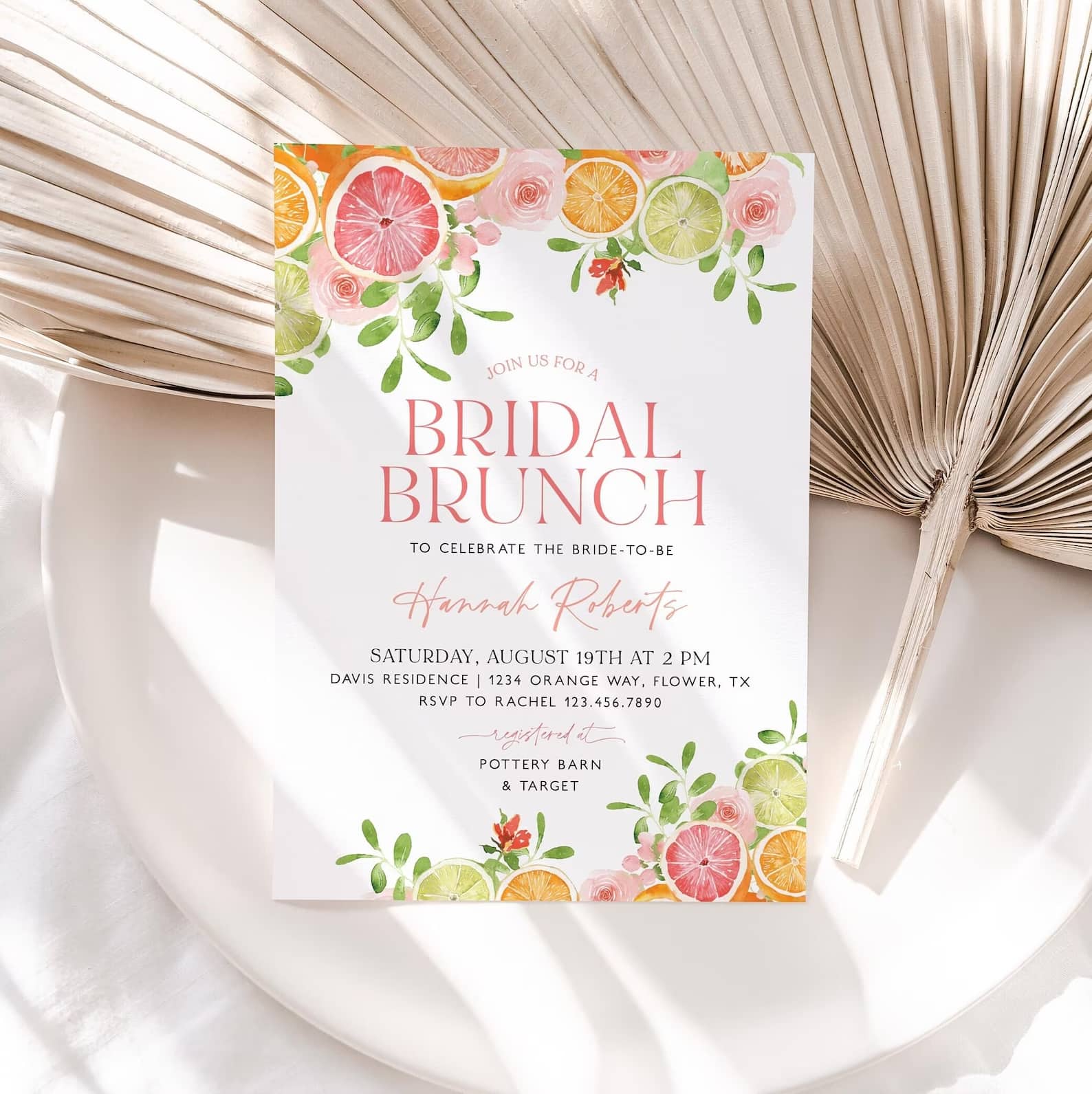 sample photo of citrus bridal brunch invite