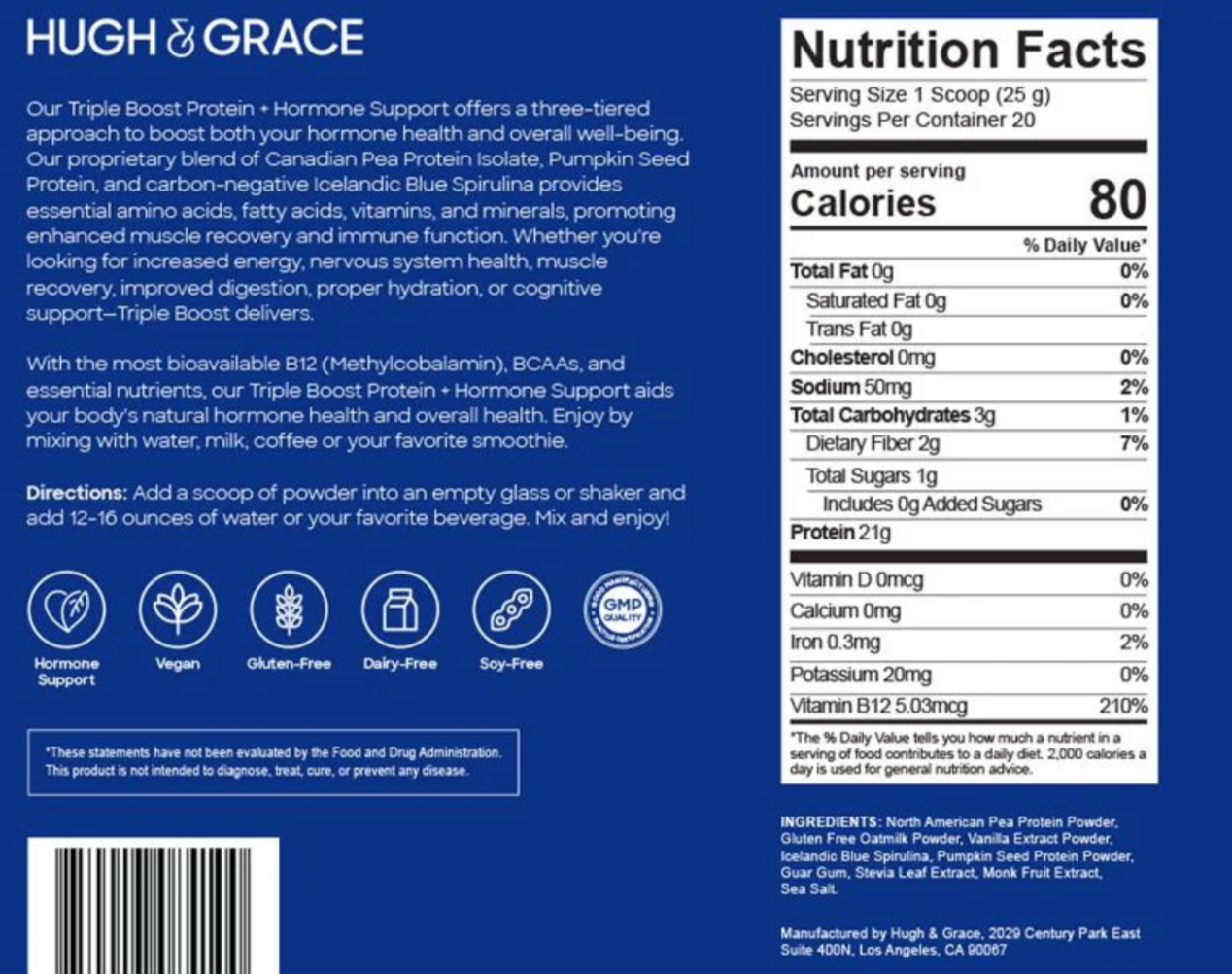 triple boost ingredient label and nutrition facts